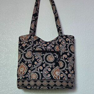 Vera Bradley Black Brown Quilted Floral Paisley Tote Purse